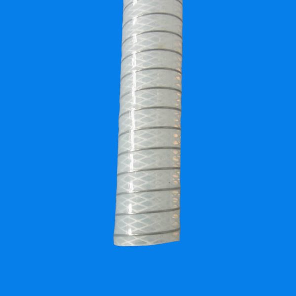 Close-up of a silicone hose reinforced with stainless steel