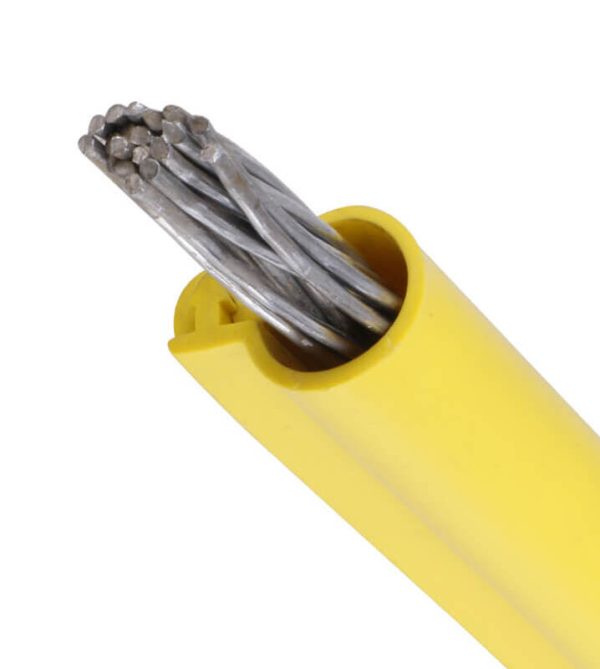 Yellow silicone rubber insulation tube with unique buckle design securing power cables